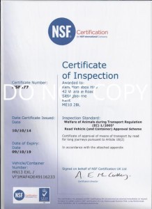 DEFRA Inspection Certificate for journeys over 8 hours